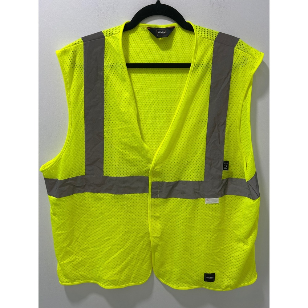 Walls Workwear High Visibility Safety Vest Neon Yellow ANSI Class 2 Reflective